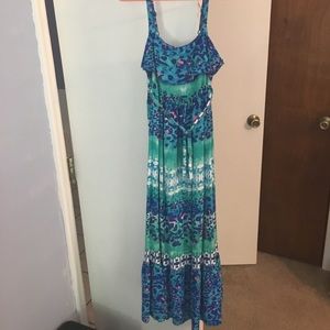 Blue, green and pink girl’s maxi dress size 7